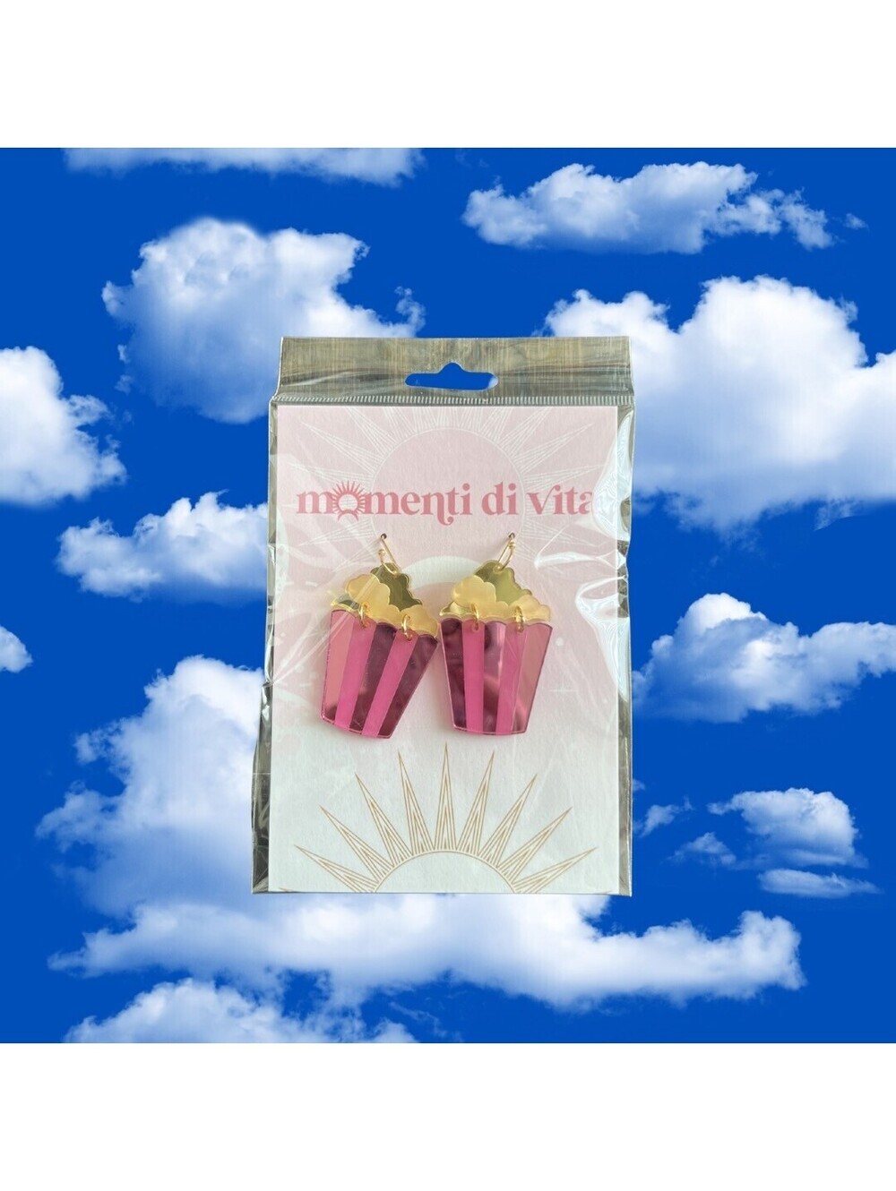momenti di vita Pink and Gold Popcorn Acrylic Earrings - Picture 4 of 4